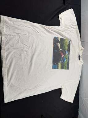 HEMA White T-Shirt with Motorcycle Graphic, Size L